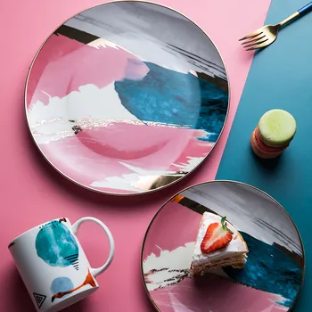 

1PCS Painting Gold Inlay Colorful Cloud Dinnerware 8 /11 inch Ceramic Plate Cake Snack Dessert Porcelain Dish YHJ011503