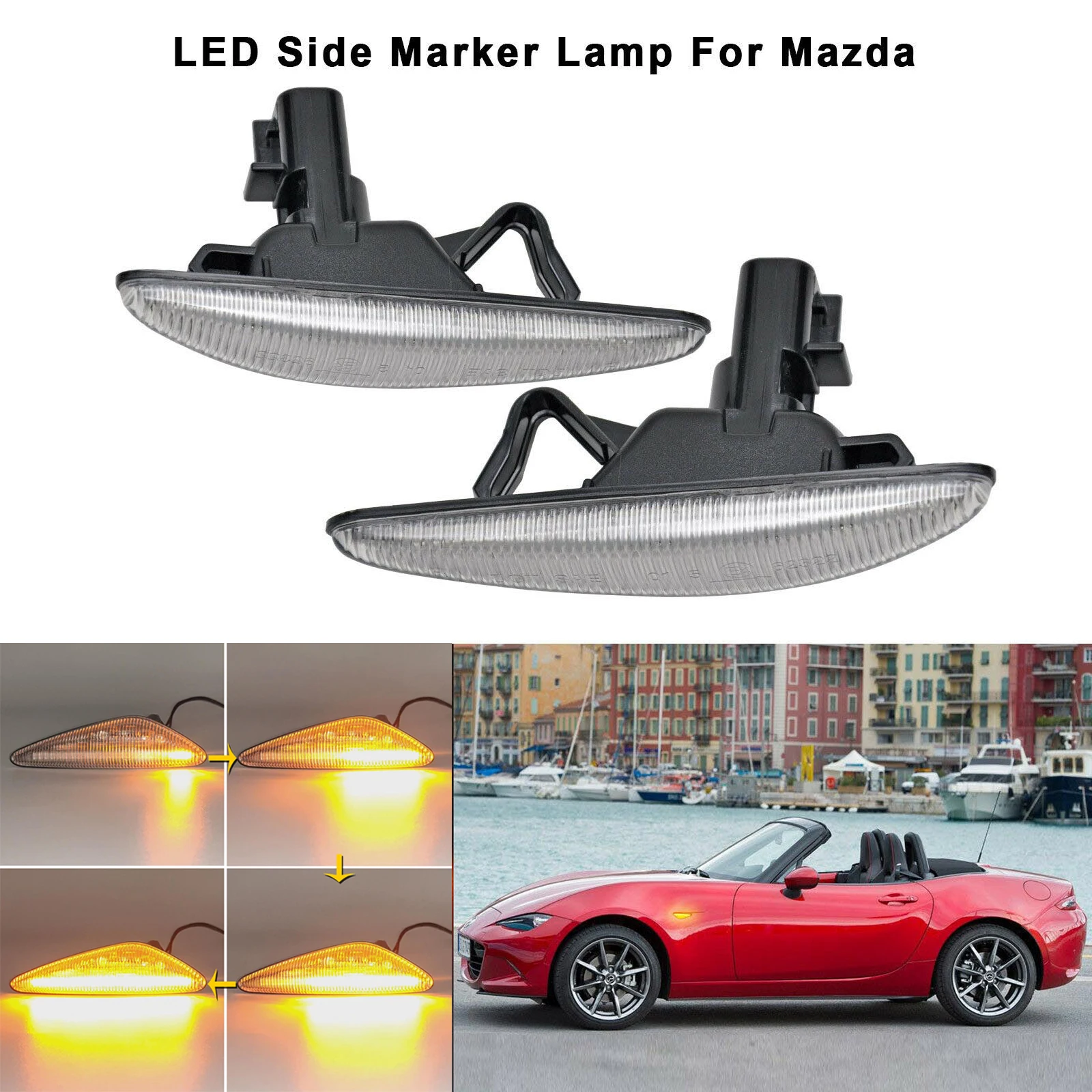 

Dynamic Amber LED Front Side Marker Light For Mazda MX-5 MX-6 16-up, for RX8 09-12,Powered by 36-SMD LED, Replace OEM Sidemarker