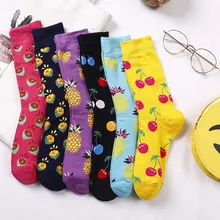 Хлопковые носки женские разноцветные Носки с рисунком фруктов яркие носки Calcetines Mujer дышащие мягкие теплые носки для женщин