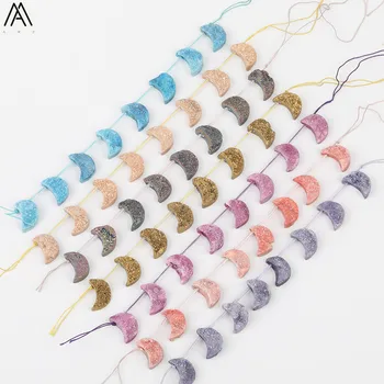 

8Pcs/Strand Top Drilled Moon-Shape Rainbow Titanium Natural Druzy Drusy Agates Loose Beads Jewelry Strands Wholesale XFX-168AMDJ