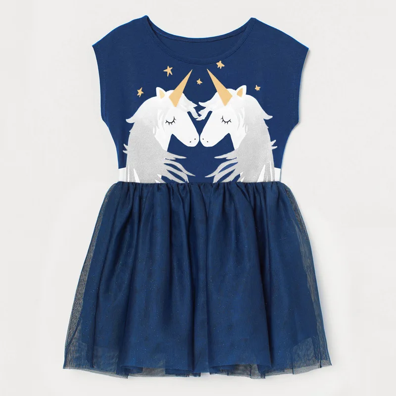 Little maven Baby Girls Unicorn Dress Pretty Princess Dress Children Casual Clothes Cotton Mesh Vestidos for Kids 2-7 year