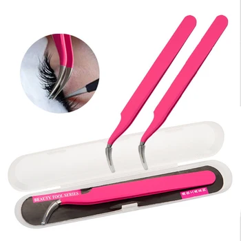 

Fashion Rose Red Tweezers Stainless Steel Eyelash Extension Tools Straight Curved Professional Portable Eyebrow DIY Tweezers