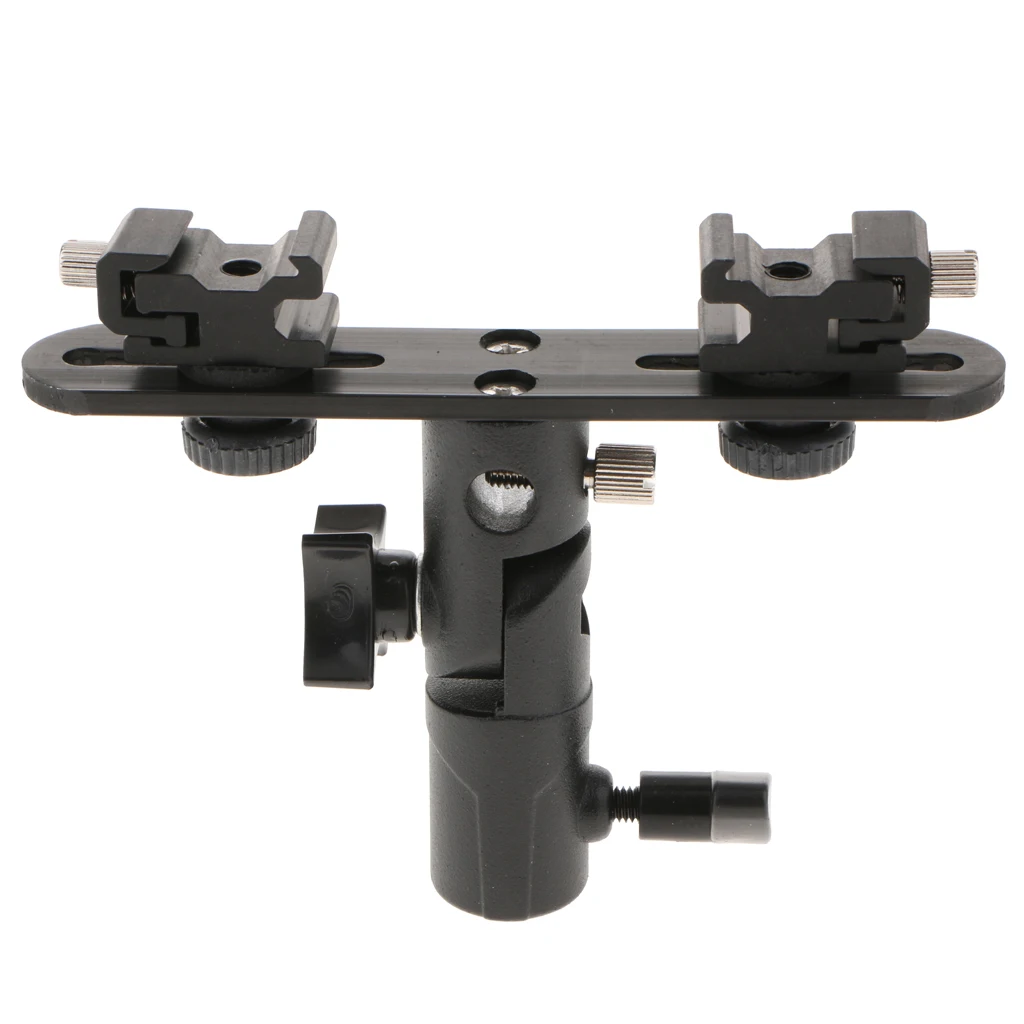 Dual Flash Bracket Hot Shoe Speedlight Stand Umbrella Holder Light Stand Bracket Mount for Studio Video DSLR Camera