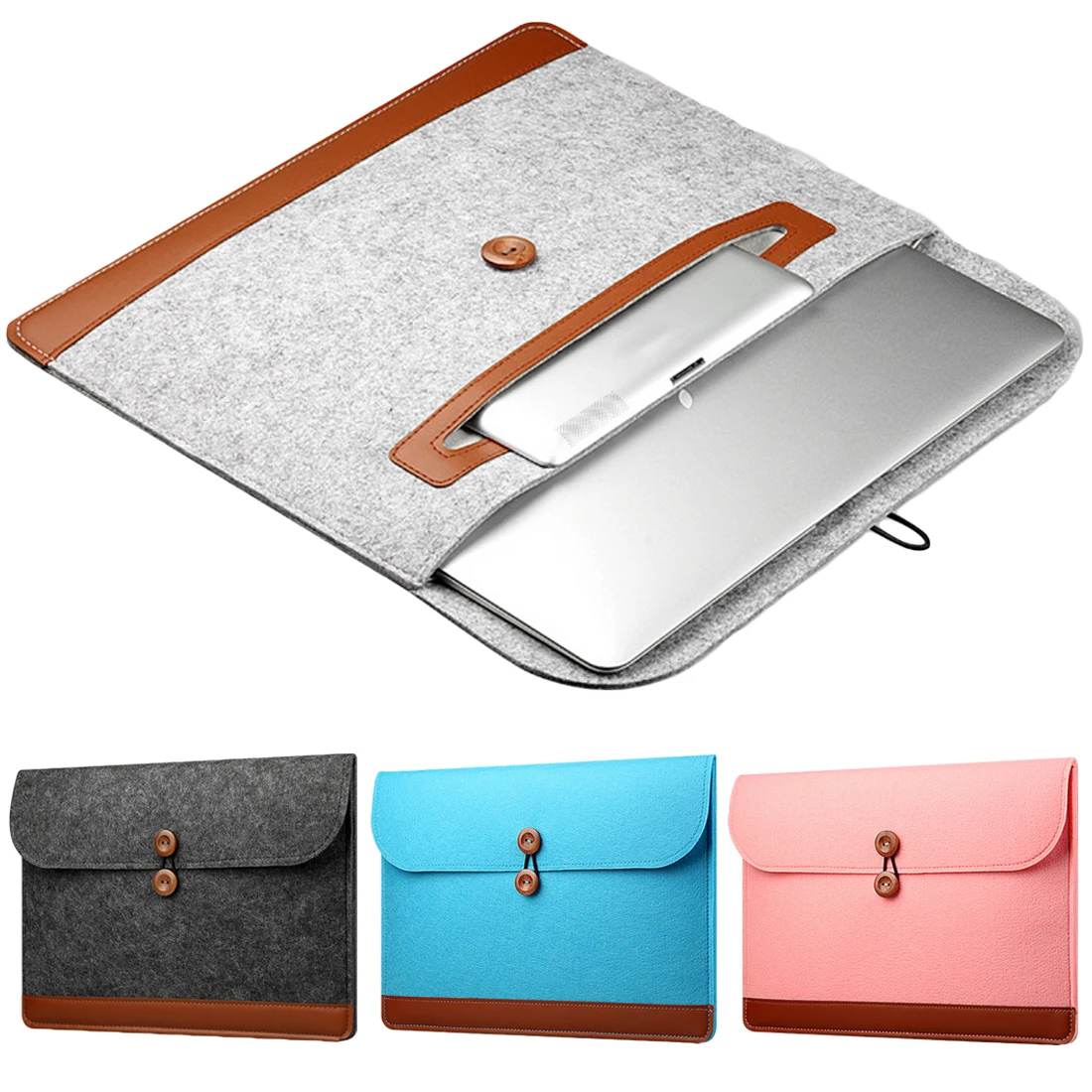 Wool Felt Laptop Sleeve Bag For Macbook Air Pro Retina 11 12 13 15 Inch Notebook String Handbag Cover Case for Macbook Touch Bar