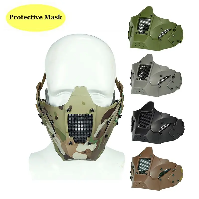 

Hunting Protective Mask Half Face Breathable Military Tactical Mask Airsoft Paintball CS Combat Face Mask with Helmet Connector