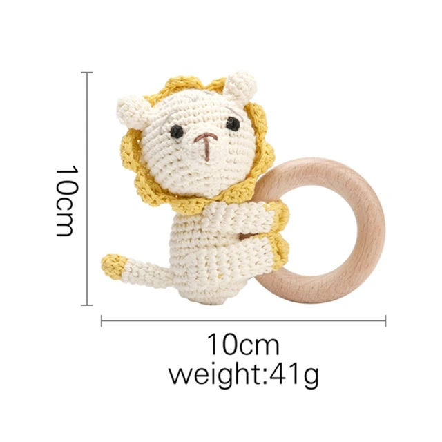 Bopoobo 1pc Baby Rattles Crochet Bunny Rattle Toy Wood Ring Baby Teether Rodent Baby Gym Mobile Rattles Newborn Educational Toys Lion