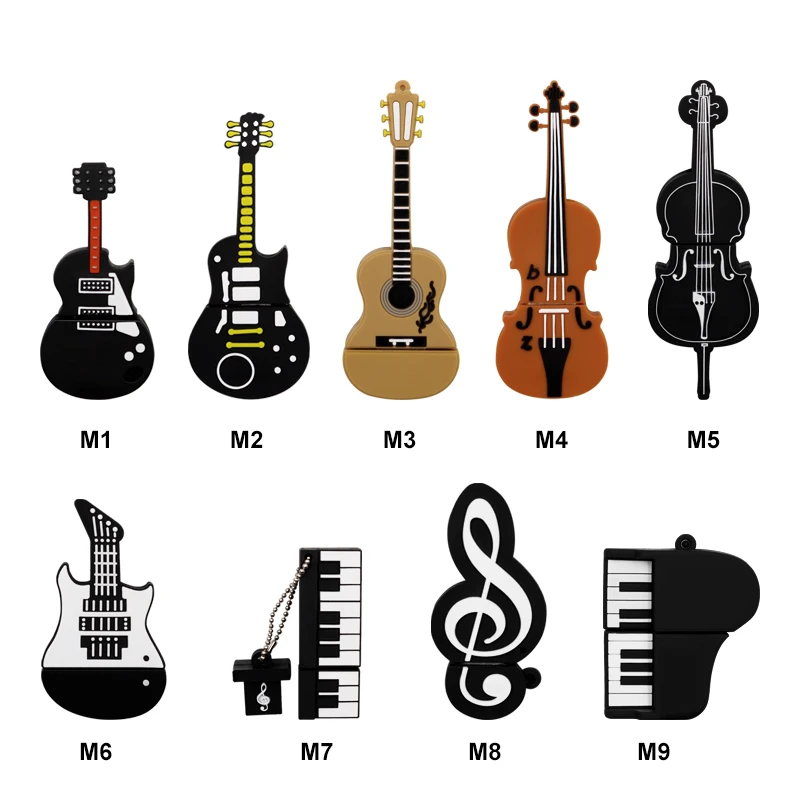 Instrumentos musicales de 9 estilos, modelo pendrive, 4GB, 16GB, 32GB, 64GB, 128GB, unidad flash USB, violín, piano, guitarra