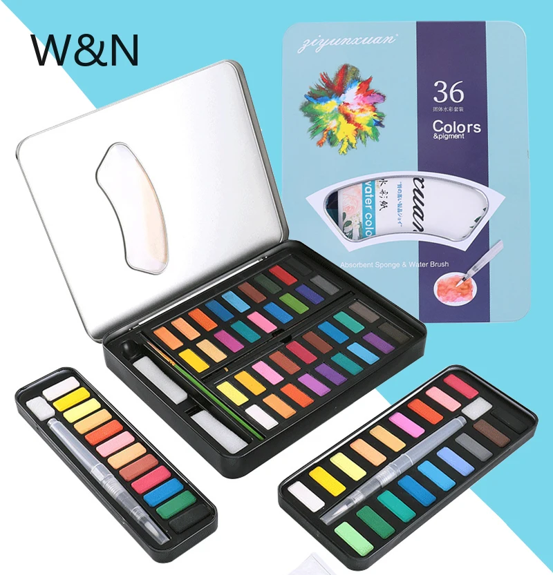 

12/18/24/36 Colors Watercolor Paint Set Box Draw Solid Watercolor Pigment With Water Soft Brush Pen Art Supplies Dropshipping