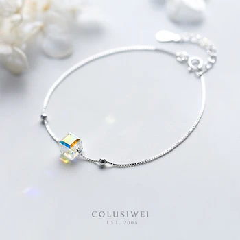 

Colusiwei Real 925 Sterling Silver Cute Cube Crystal Chain Bracelet for Women Adjustable Box Chain New Jewelry Bijoux 2020