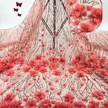 1 ярд красные бусины 3D свадебное платье ткань DIY головной убор невесты аппликация для ткани