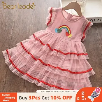 

Bear Leader Girls Party Dress 2020 New Summer Kids Cartoon Rainbow Dresses Layered Mesh Outfit Elegant Costumes Baby Vestidos
