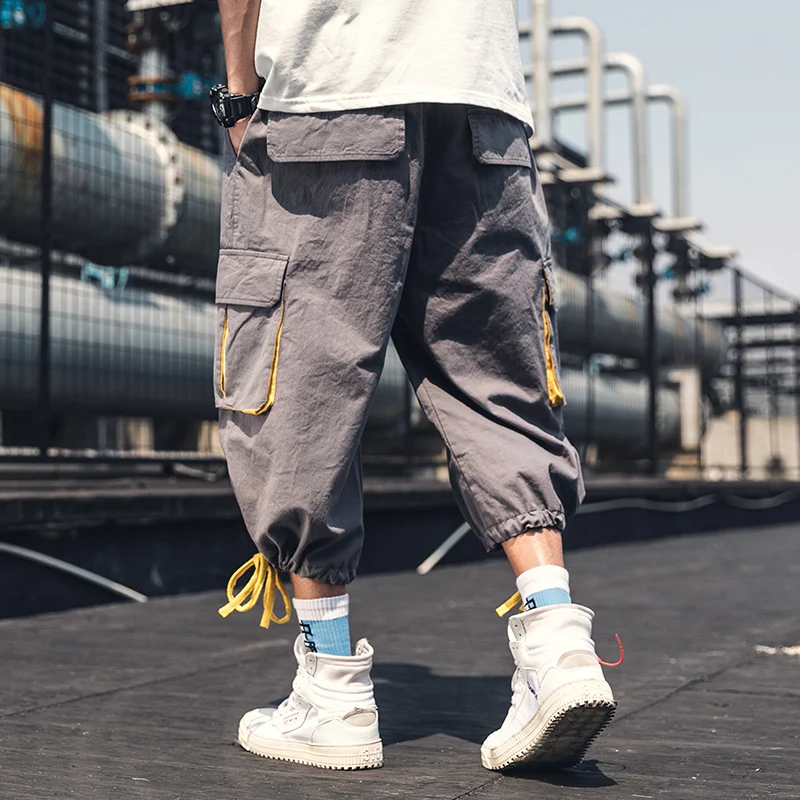 Hip Hop Men Baggy Cargo Pants Calf Length Harem Pants Army Trousers Men Casual Loose Overalls Pants