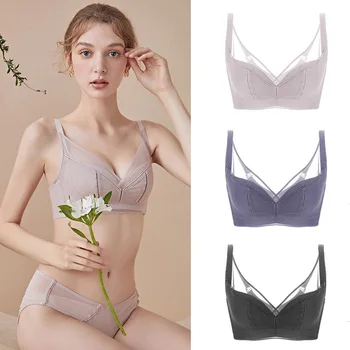 

European and American Large Size Underwear Thin Cup Side Collection Big Breasts Little Girl No Trace No Steel Ring Bra Sujetador