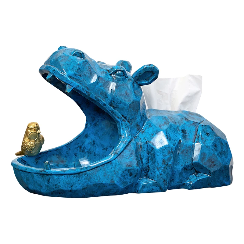 Geometry Hippopotamus Statue Storage Box Tissue Box Decoration Resin Artware Sculpture Decor Home Decoration Accessories R2464