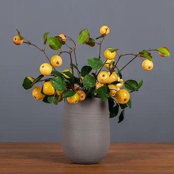 인공 레몬 사과 가지 장식, 주방 줄기 의미의 열매 식물 과일 장식 디스플레이 녹색 잎 가정용 가구