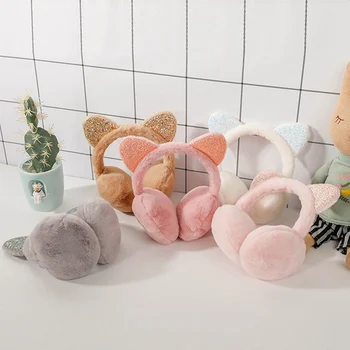 

Winter Warmth Imitation Plush Earmuffs Earmuffs Sequins Cat Ears Plush Earmuffs Ladies Hairband Earmuffs
