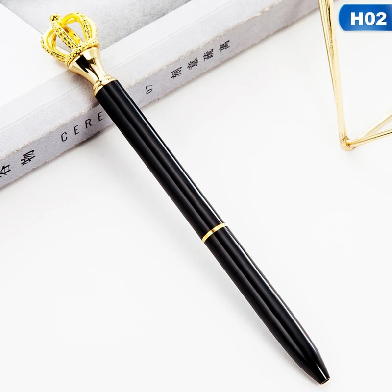02 Creative Big Shining Crown Ballpoint Pen High Quality 1.0mm Black Ink Metal Ballpoint Pen Student Writing Stationery - Color: 02