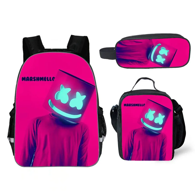 Школьный рюкзак для детей Marshmello сумка Молодежный большой школьный рюкзак для мальчиков/девочек Детский Рюкзак Bookbag - Цвет: school bag 3 pcs