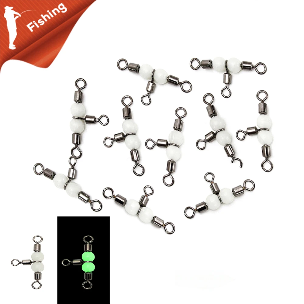 

20pcs Bearing Barrel Ring Fishing Connector Rolling Swivel 3 Way Fluorescent Beads Fishhook Lure Line Fishing Tackle