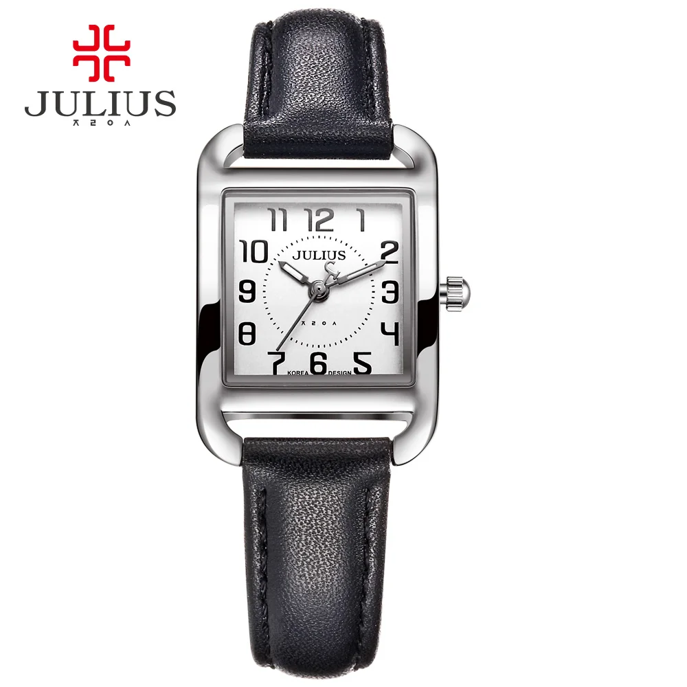 

Marke Julius Casual Frau Mode Silber Rose Gold Rechteck Leder Strap Platz Berühmte Design Beliebte Uhr Luxus Uhr JA-954