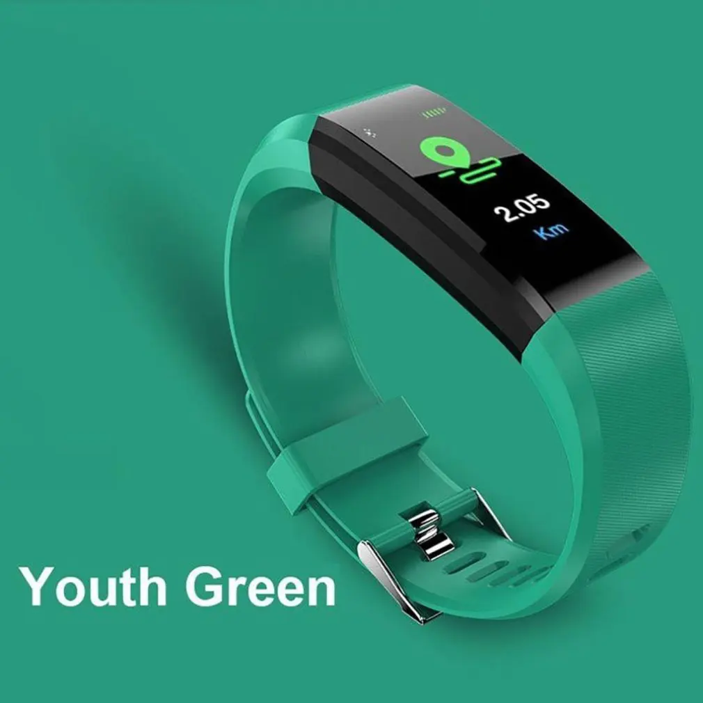 green Водонепроницаемый смарт-браслет, часы, браслет 115 плюс, монитор сердечного ритма, умный фитнес-трекер - Цвет: green