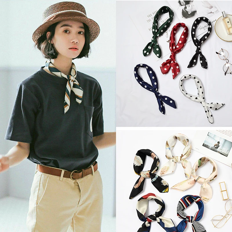 

2019 New Small Scarf Soft Hair Tie Band Decorative Multifunctional Head Scarf Multicolor Stripe Print Kerchief Neck