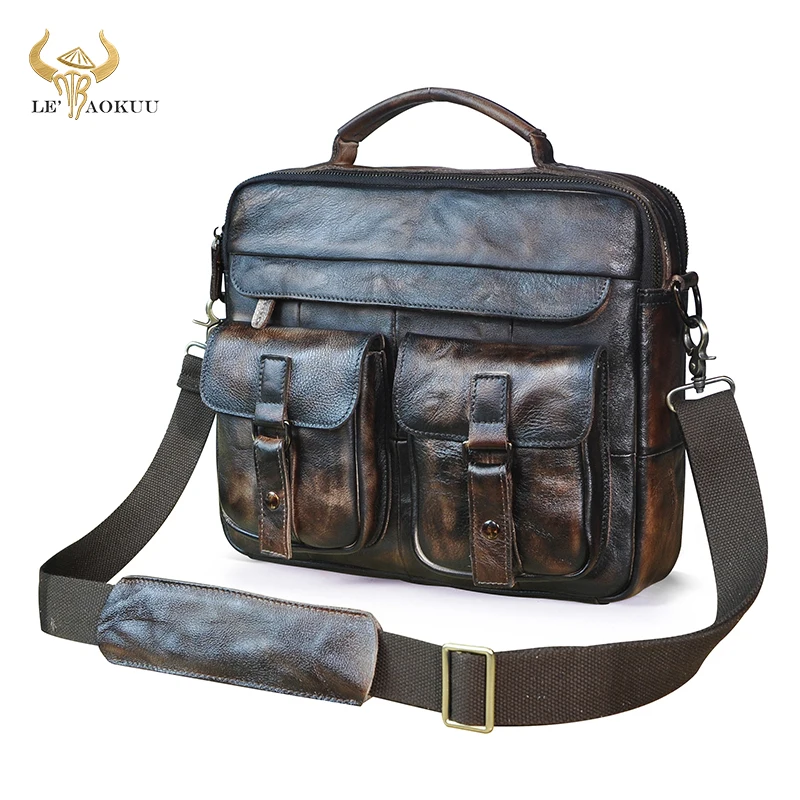 Men Natural Leather Vintage Coffee Design Business Briefcase 13\
