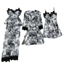 

Women Pajamas 5PCS Pajamas Sets Satin Sleepwear Pijama Ice Silk Home Wear Clothing Sexy Lace Sleep Lounge Pyjamas Homewear