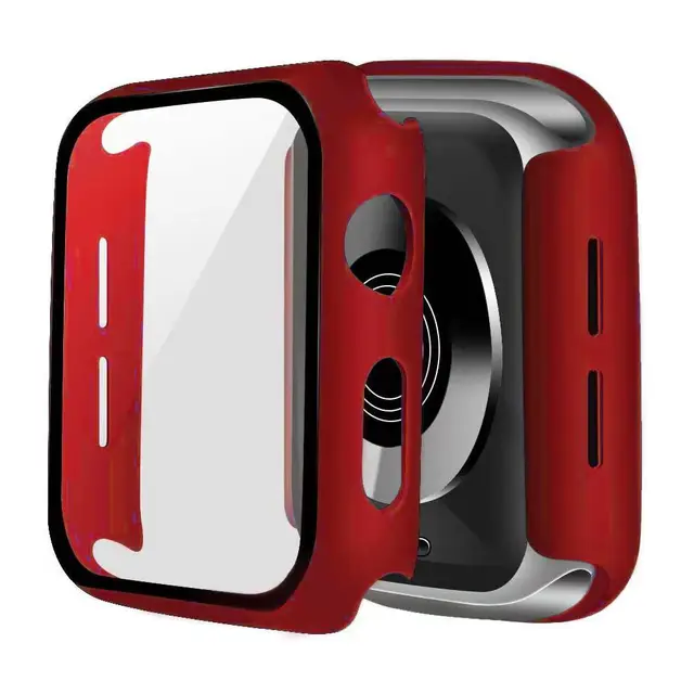 Glass + Cover For Apple Watch case 6/SE/5/4/3/2/1 iWatch 42mm 38mm bumper Tempered Glass for apple watch 44mm 40mm 42mm 38mm Red wine