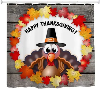 

Turkey on Wood Board for Thanksgiving Day Waterproof Washable Bathroom Shower Curtain