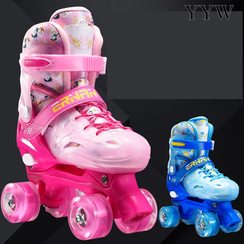 Boys Girls Kids Skates Children Roller Skates Skating Shoes Sliding Adjustable Quad Sneakers 4 Wheels 2 Row Line Outdoor kids roller shoes