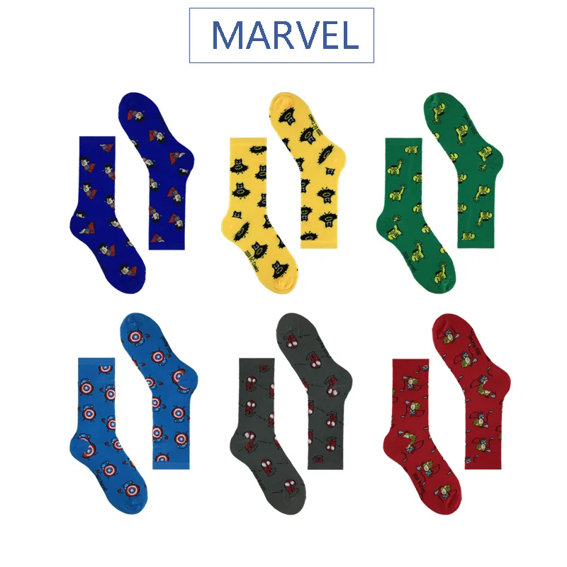 Marvel Socks Comics Hero General Happy Socks cartoon Iron Man Captain America Warm Stitching Pattern Antiskid Casual Sock