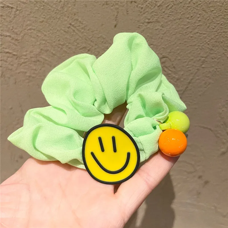 Women Girl Scrunchies Elastic Hair Ties Bands Smile Face Yellow Summer Fashion Korean Mujer Head Accessories Hyuna Wholesale