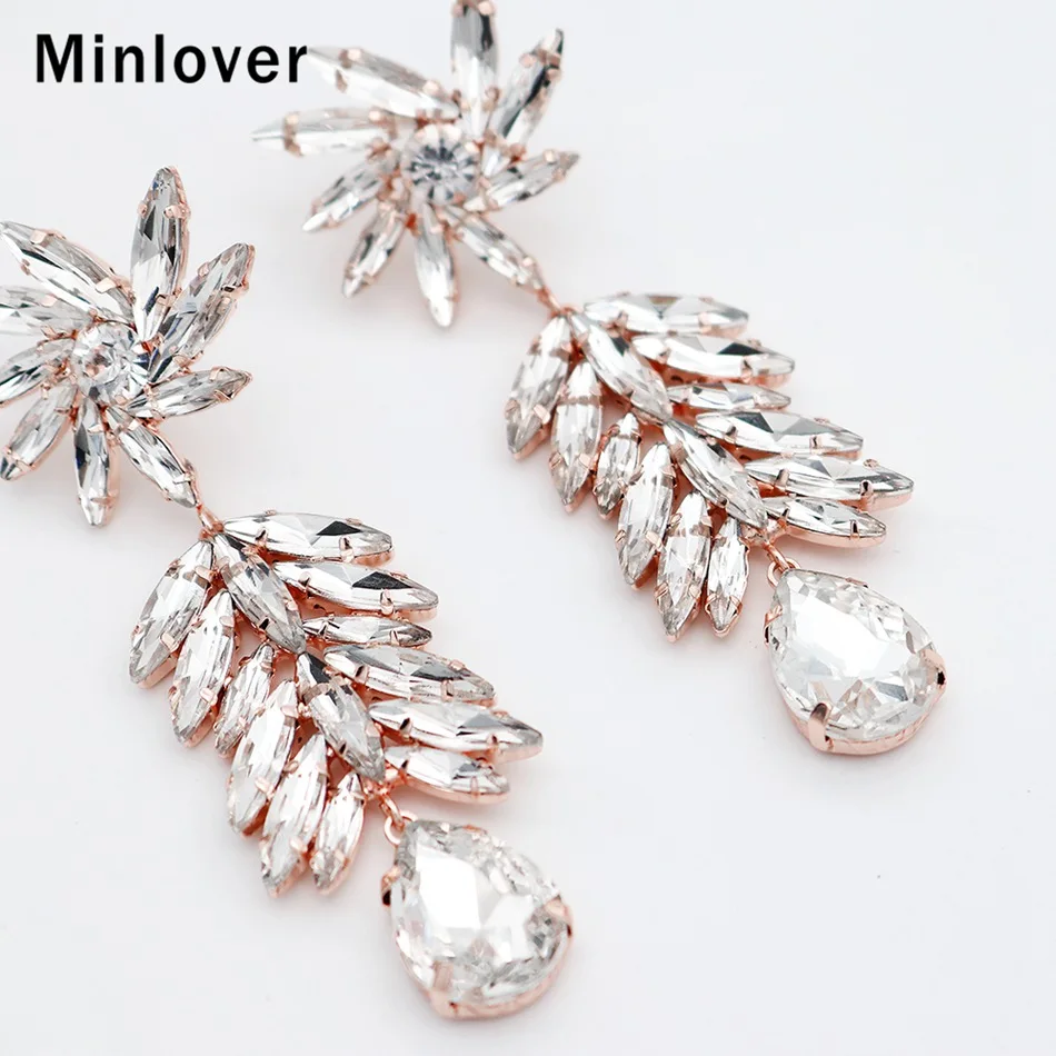Minlover Marquise хрустальные розовые золотые цвета свадебные Висячие серьги для женщин tadrop длинные висячие серьги Модные ювелирные изделия MEH1677