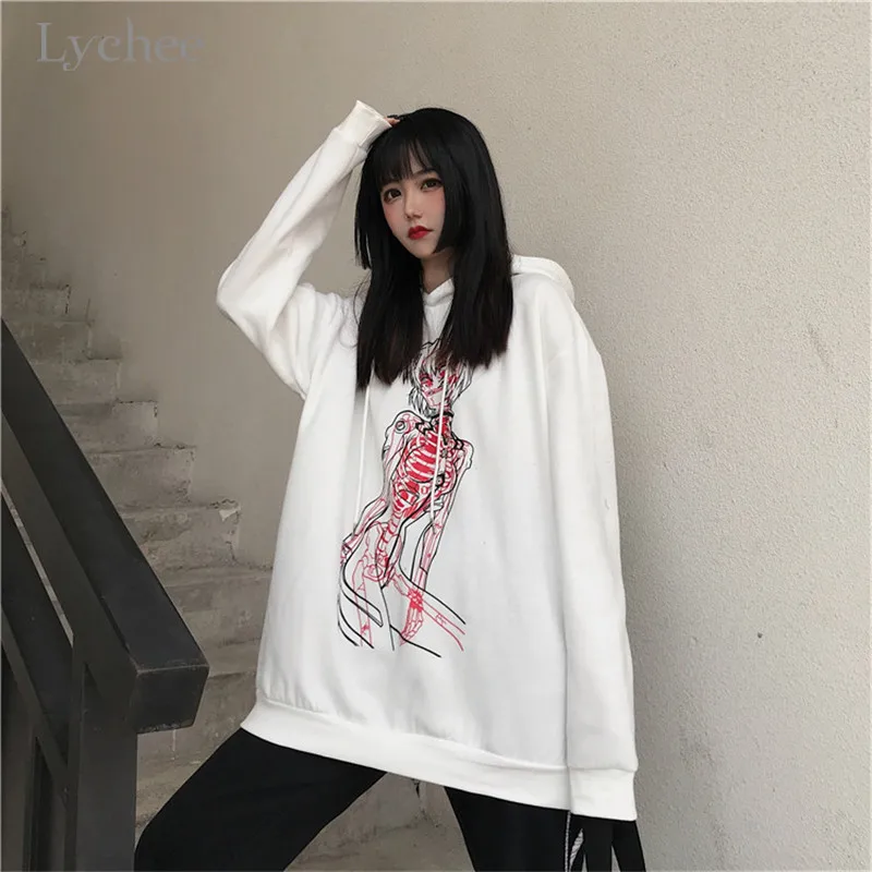 Lychee Harajuku повседневные свободные женские флисовые толстовки с капюшоном с героями мультфильмов для девочек женские флисовые толстовки с капюшоном весенне-осенние женские флисовые Топы