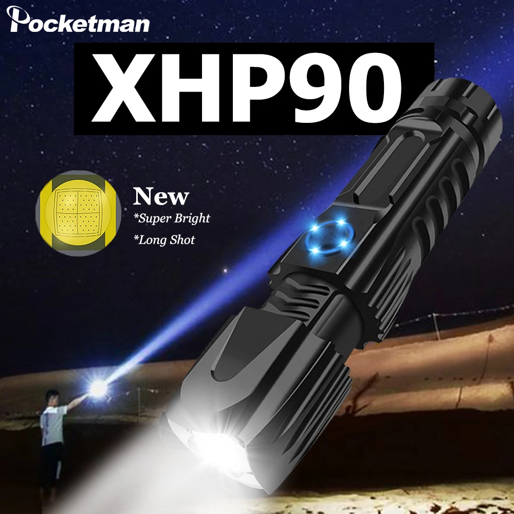Мощный фонарик XHP90.2 Xlamp тактический перезаряжаемый от USB фонарь