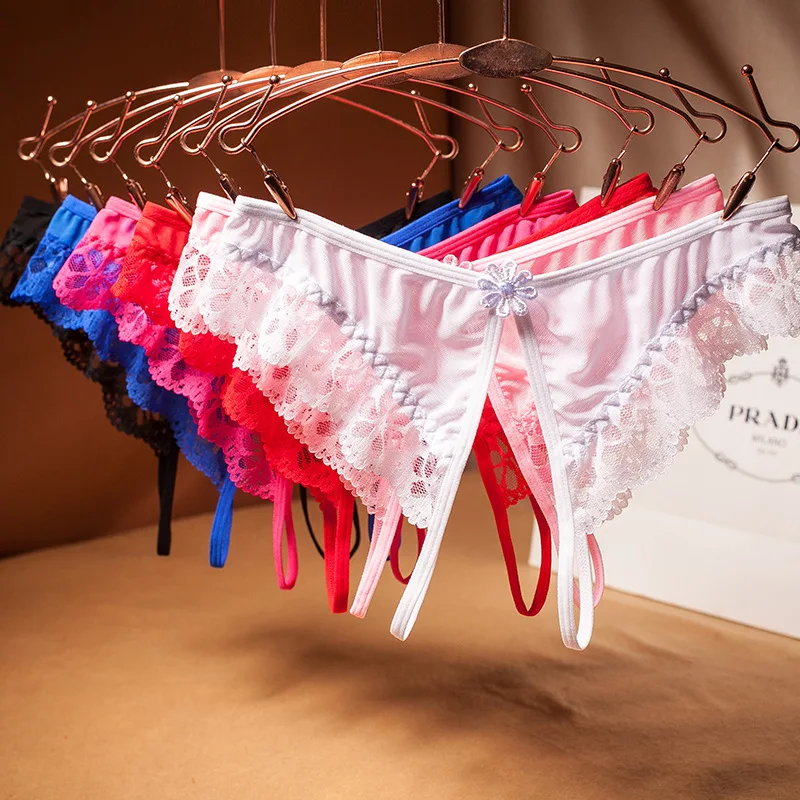 Split Fork Lace Low Waist Sexy Flower Hollow Out Breathable Net Yarn Women Thong Thin Elastic Translucent Soft Female Pantie C22 | Женская