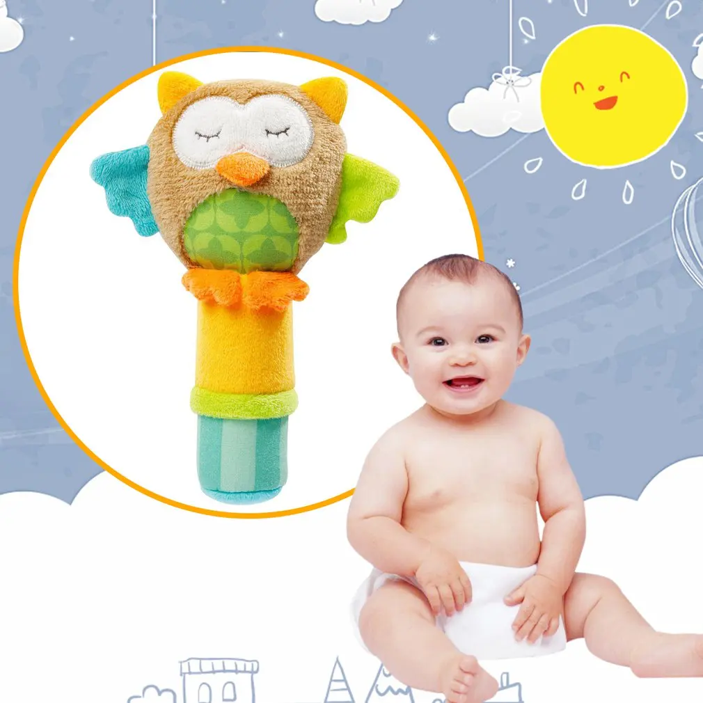 Creative Infant Baby Handbell Appease Hand Catching Animal BB Stick Hand Grasp Developmental Animal Stick Toy