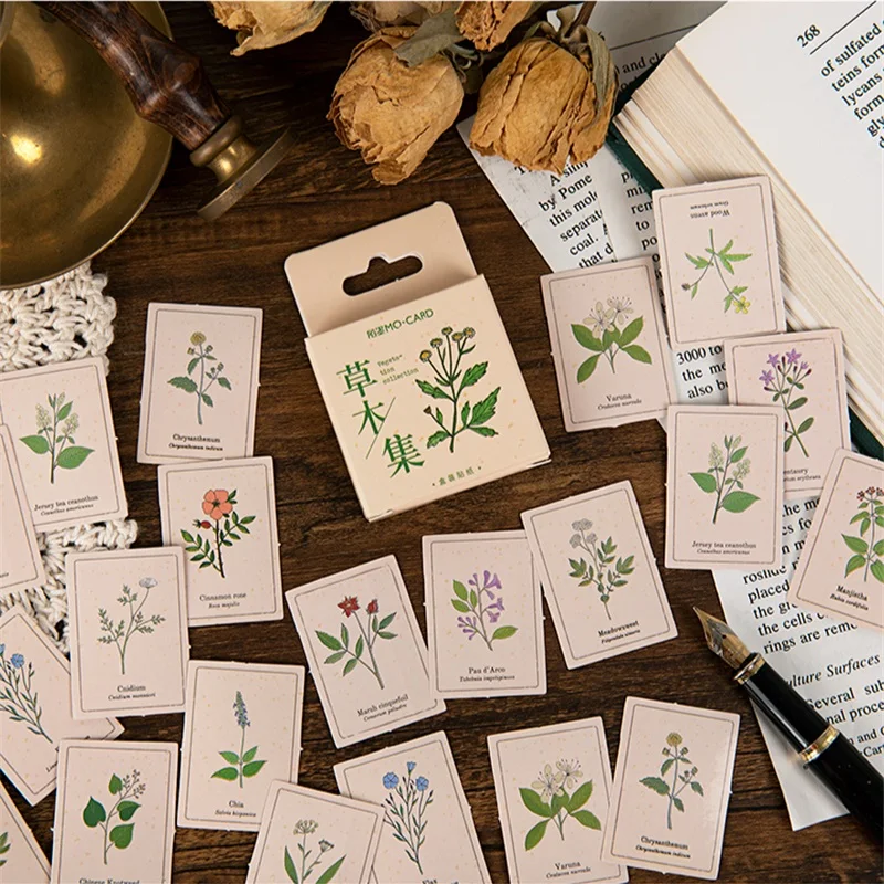 46pcs Vegetation Collection Stickers Set Green Plant Herb Leaf Sticker Decoration Adhesive Note Diary Gift sealing Paste F536 | Канцтовары