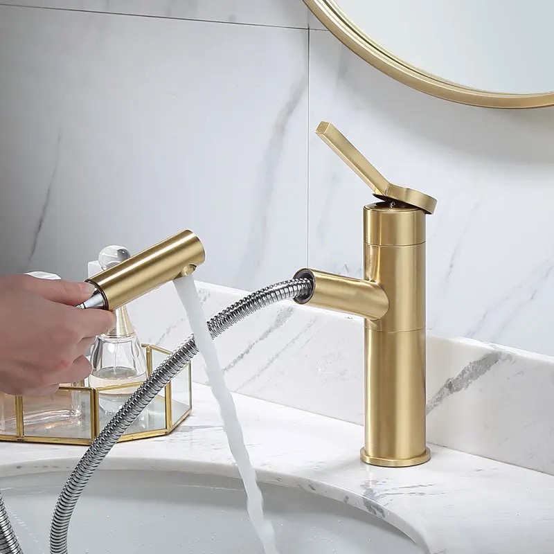 

Northern Europe Type Wire Drawing Gold Full Copper Extraction Pull Water Tap Rotating Wash Basin Off The Stage Basin Hot And
