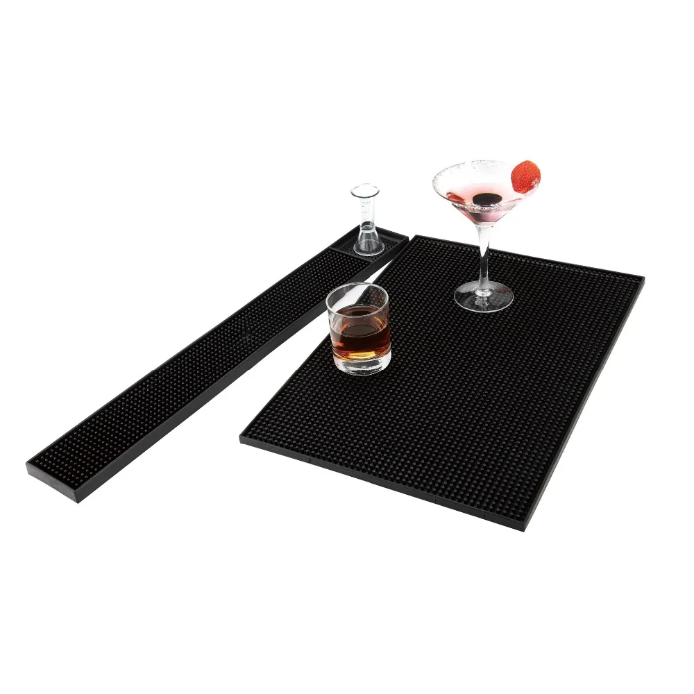 2 Pack Bar Mat, 12x6x0.4 Inch Thicken Rubber Bar Service Mat, Heavy Duty  Anti- Countertop Drink Spi