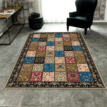 

Retro Geometric Plaid Stitching Ethnic Rug Persian Pattern Printed Floor Mat For Coffee Table Floral Bedroom Rug Washable