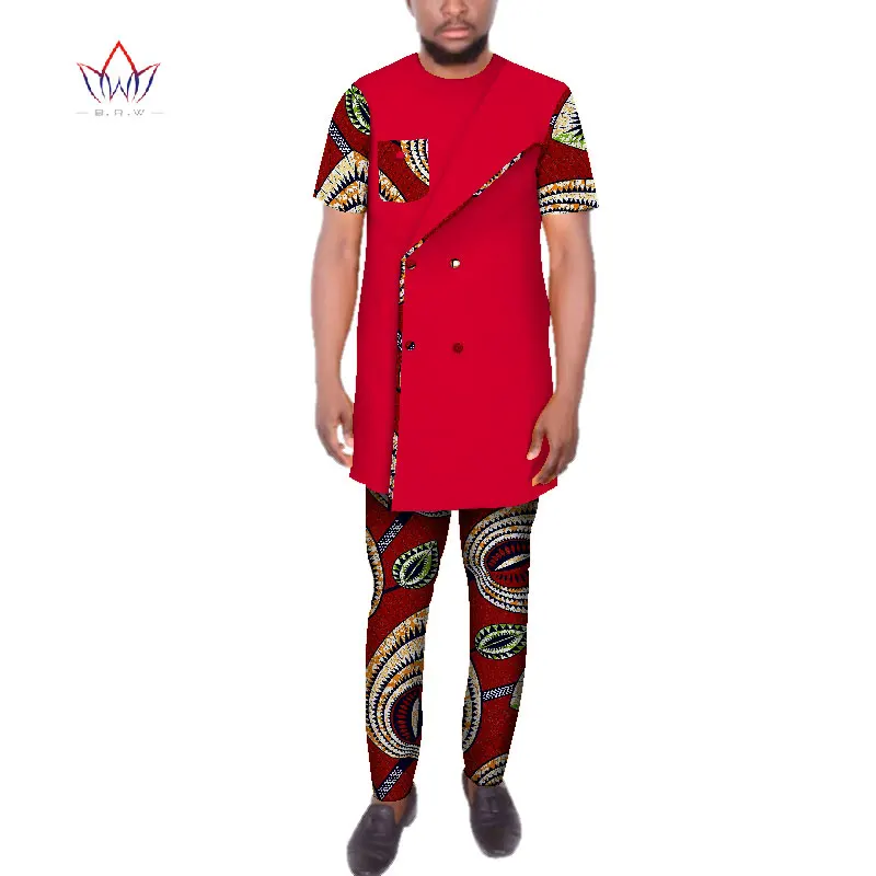 Дашики Мужская африканская одежда двубортный топ рубашки и брюки наборы Базен Riche африканская одежда мужские 2 шт брюки наборы WYN93 - Цвет: 2
