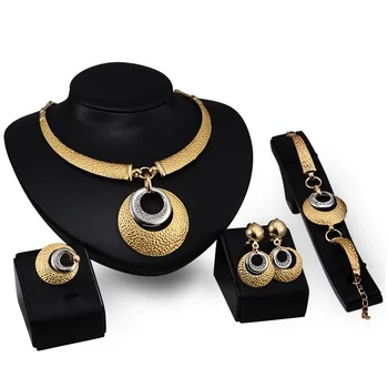 

Nigeria Fashion Jewelry Sets Round Necklace Bracelet Party Women Earrings Ring Crystal Jewelry Bohemian Jewelry