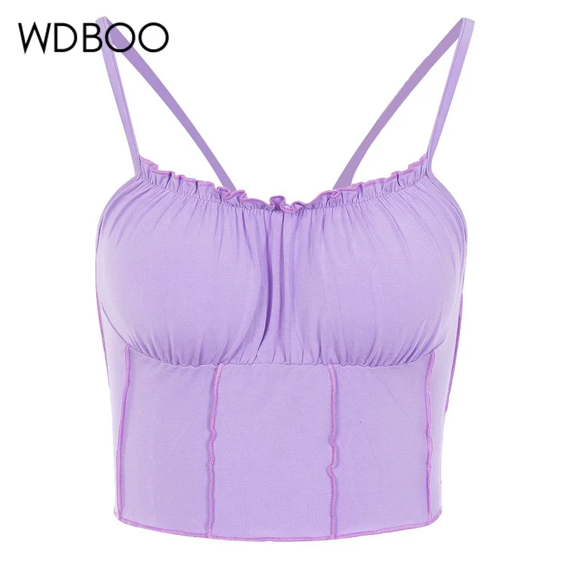 

WDBOO Ruffle Trims Spaghetti Strap Crop Top Lilac Women Casual Festival Bustier Top Streetwear Summer Short Camisole