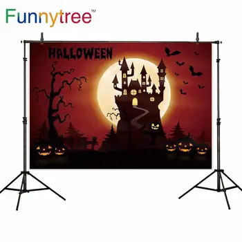 

Funnytree Halloween Party Decoration Background Pumpkin Lantern Castle Bat Backdrop Photo Booth Photography Studio Photocall