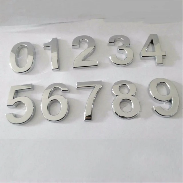 1PC Fashion Plated Home Decor Address Scutcheon Digits Hotel Door Sticker Plate Sign House Number Plaque 5cm Silver Modern 6