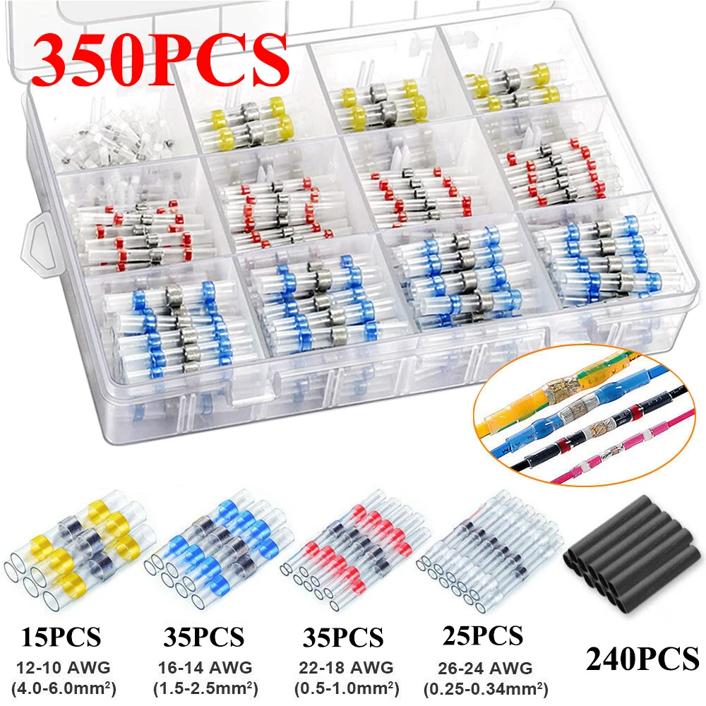 300/600/800 шт провода для пайки Комплект разъемов, терм усадочная стыковые соединители Водонепроницаемый и изолированный Электрический провод терминалы - Цвет: 350Pcs