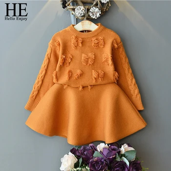 

HE Hello Enjoy Children Clothing Set New Autumn Girls Solid Cute Outfits Kids Ruffle Top and Skirt 2Pcs Costumes Toddler Clothes