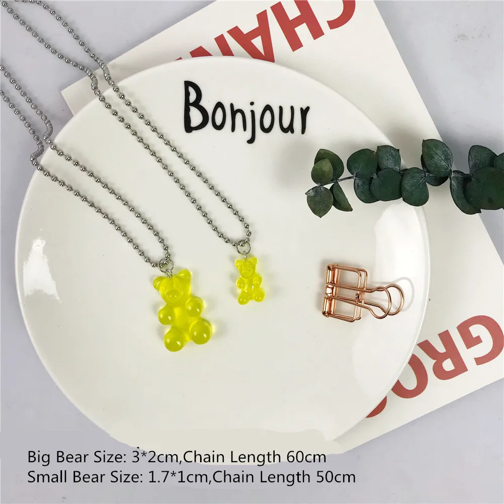 Doreen Box, новинка, модное мультяшное разноцветное прозрачное ожерелье с медвежонком из смолы, женские вечерние подарки, ювелирные изделия бисерная цепочка из нержавеющей стали - Окраска металла: Transparent Yellow